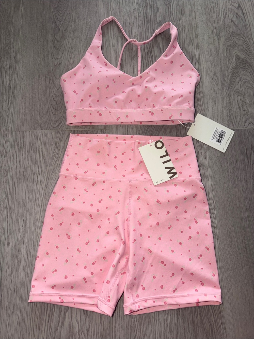 Willow Pink Floral-Print V-Neck Sports Bra & High-Waist Bike Shorts